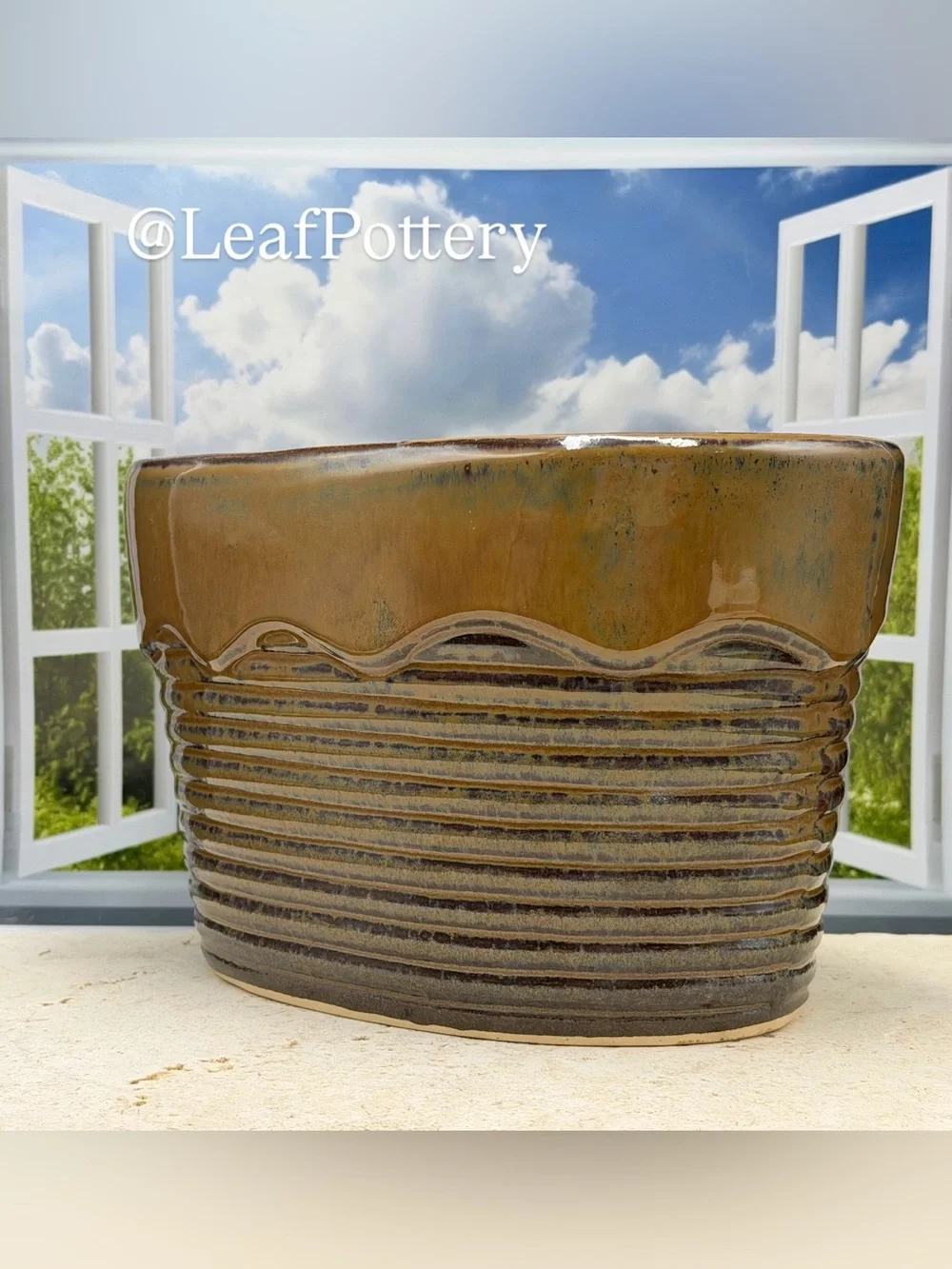 Handmade Ceramic Planter Oval Pot with Drainage Hole
